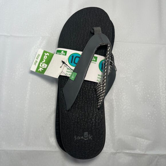 Sanuk Yoga Mat Flip Flops Casual Comfort Sandals Black Gray Women 10 NEW - Picture 2 of 4